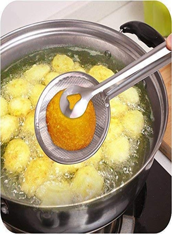 JRT Filter Spoon with Clip Multi-Functional Stainless Steel Colander Oil-Frying Fried Food Kitchen Tongs, Silver, Small - Image 5